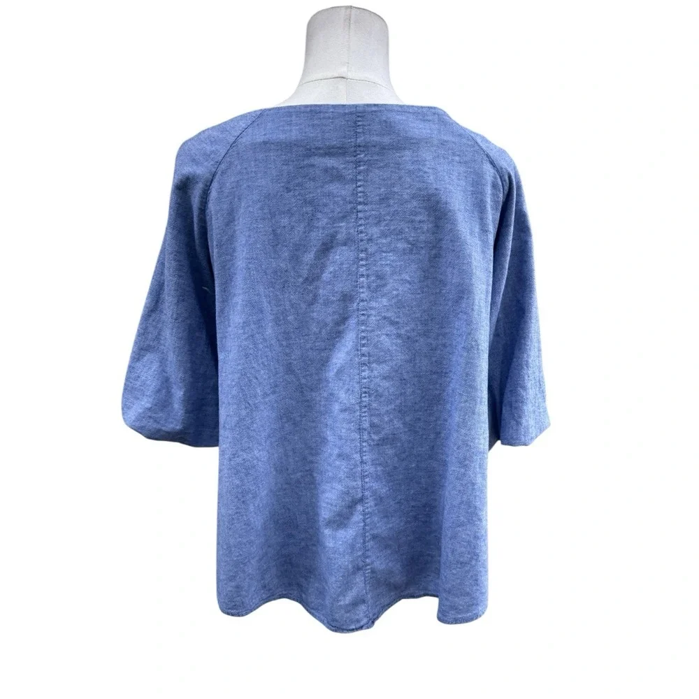 Zara Basic Blue Linen Blend Top XS Flowy Boxy Short Sleeve Minimal Summer Blouse